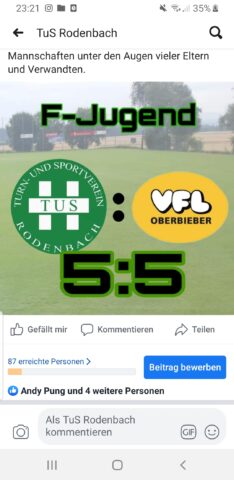 F Jugend mit gerechtem Unentschieden gegen den VFL Oberbieber II